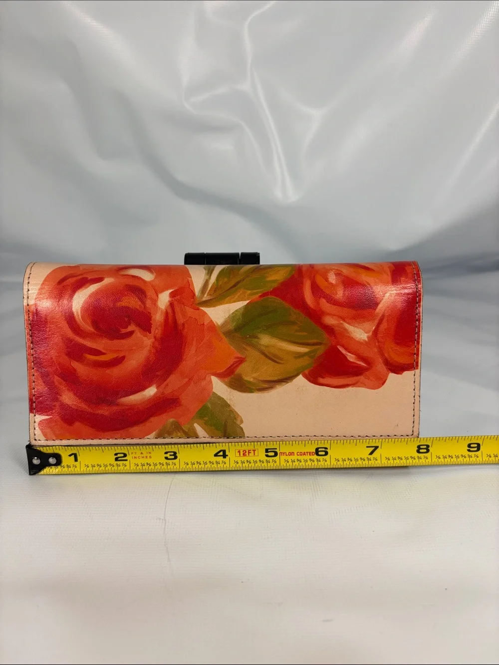 Patricia Nash Peach Wallet Clutch with Red Floral Print
